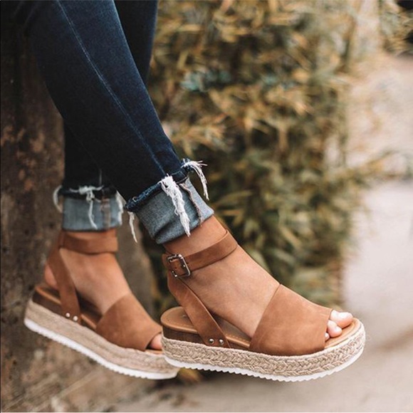 Fashion Addict Shoes - HP”Emilia” Tan Faux Leather Espadrille Platforms!